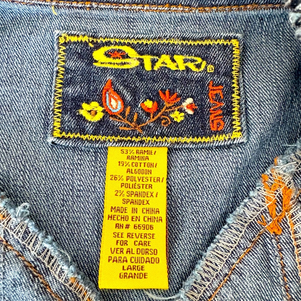 Star Jeans Distressed Denim Vest w Ruffle Trim & Brass Buttons. L Western - Picture 8 of 8